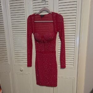 Top Chic Sparkling Red Long Sleeve Dress
